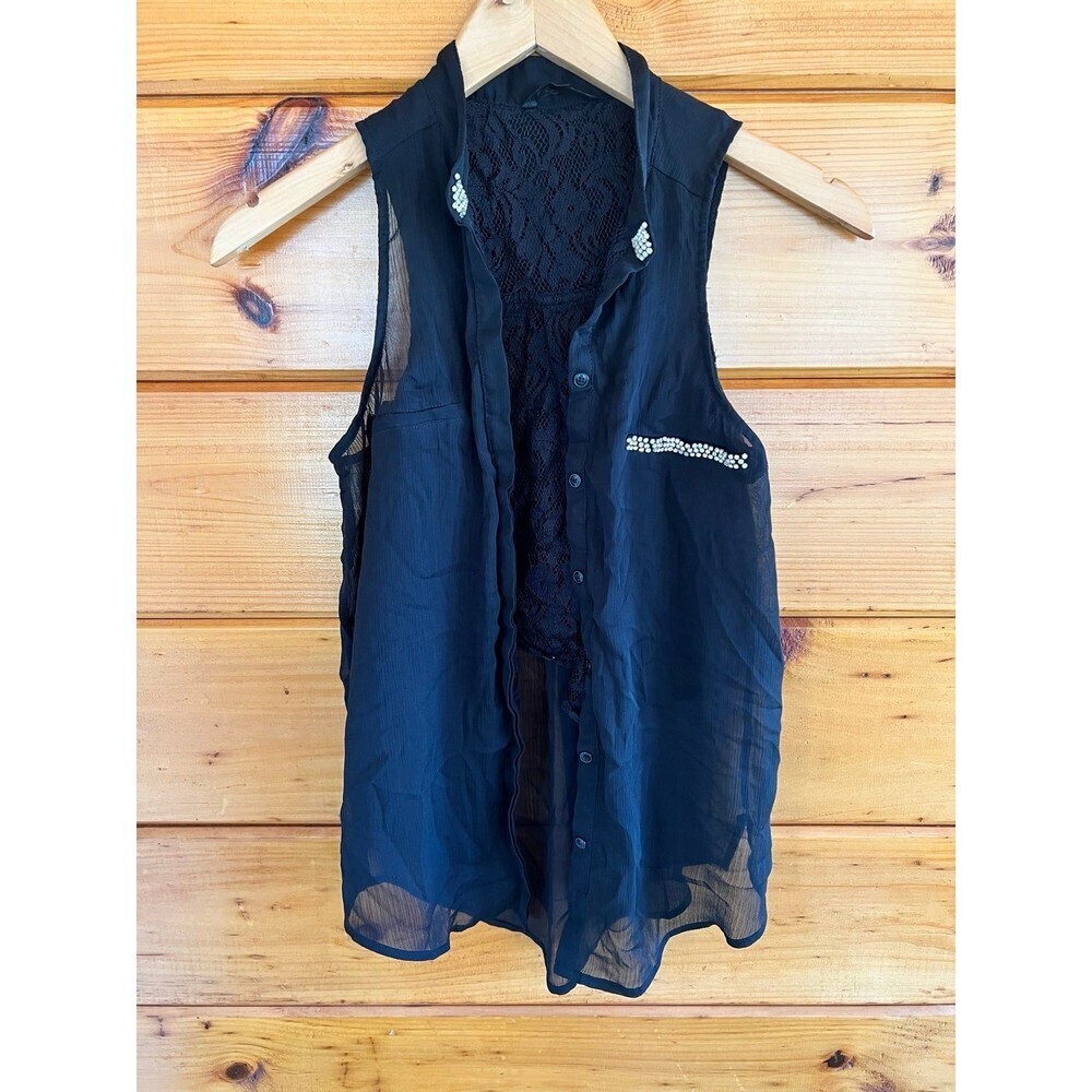 Guess Layered Lace Rhinestone Women’s Vest Xs